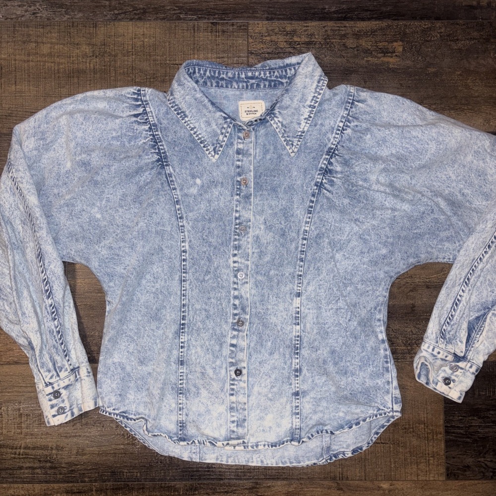 Sterling & Stitch Buckle Acid Wash Denim Shirt Medium Western Rodeo